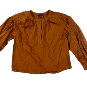 Banana Republic Brown Puff Sleeve Blouse with Mandarin Collar